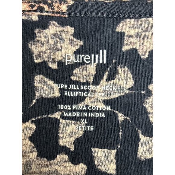 Pure Jill Black & Pink Floral Print Scoop Neck Elliptical Tee 100% Pima Cotton X - Picture 5 of 9